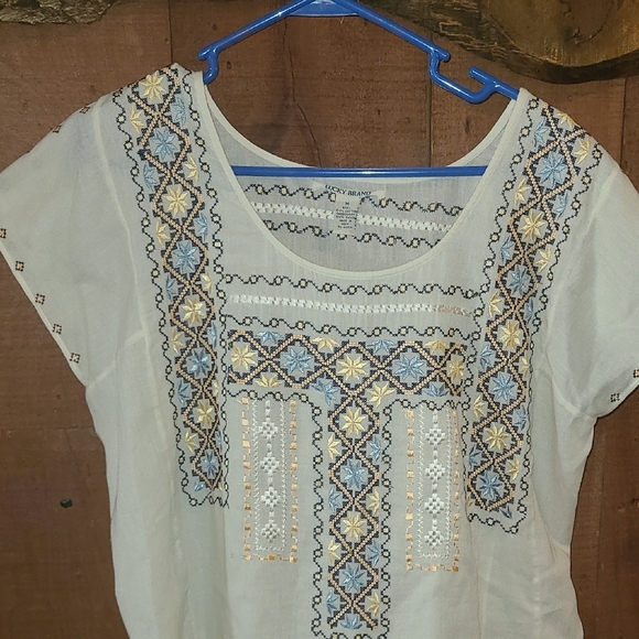 Lucky Brand Cream Tunic with Blue and Yellow Embroidery - Picture 10 of 10